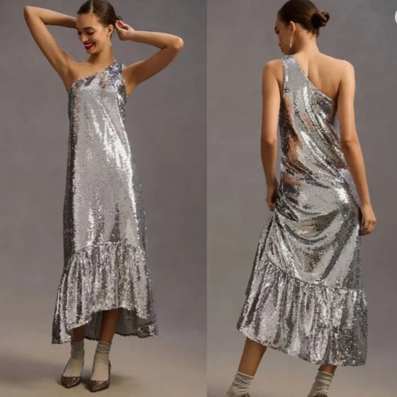 NWT MAEVE Anthropologie One-shoulder Sequin Dress - Picture 6 of 9
